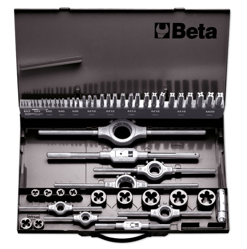 BETA - Assortimento maschi filiere accessori acciaio HSS filettatura metrica cassetta metallica 53PZ 3-20/C53.