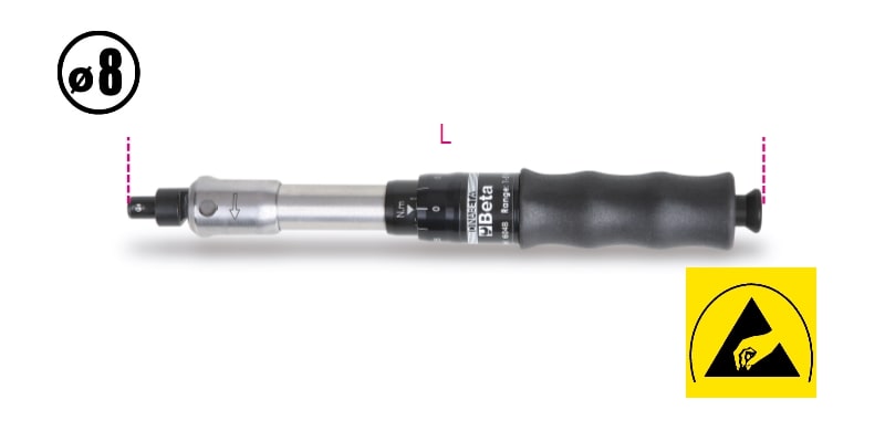 BETA - Barre dinamometriche a disinnesto per serraggi destrorsi e sinistrorsi precisione 2-10NM attac.8mm B/10 ± 6%