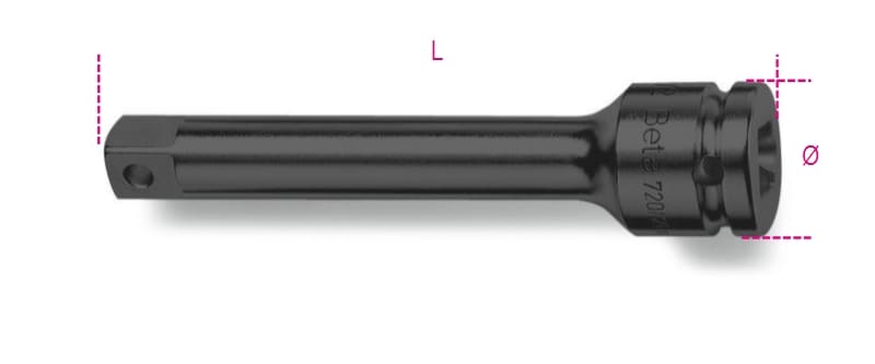 BETA - Prolunga con attacchi quadri maschio e femmina 3/8 fosfatato, prolunghe per buss macc 125mm 3/8 21.