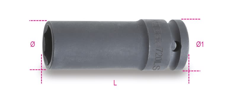 BETA - Chiavi a bussola con attacco quadro femmina 1/2" bocca esagonale serie lunga sottile fosfatate BUSSOLE A MACC LUNGHE SOTT 1/2 LS 19.