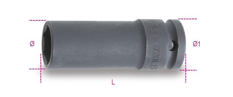 BETA - Chiavi a bussola con attacco quadro femmina 1/2" bocca esagonale serie lunga sottile fosfatate BUSSOLE A MACC LUNGHE SOTT 1/2 LS 30.