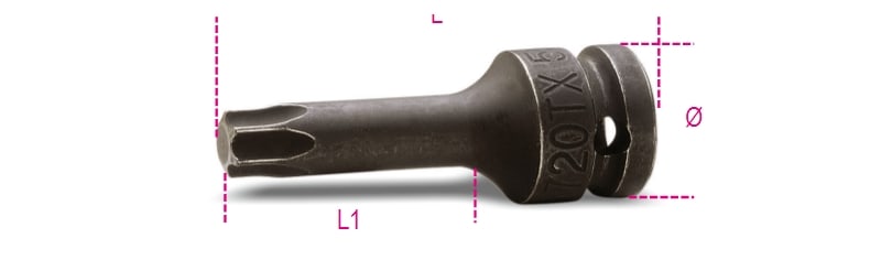 BETA - Chiavi a bussola maschio per viti con impronta torx con attacco quadro femmina 1/2 fosfatate bussole a macchina tx 1/2 tx 45.