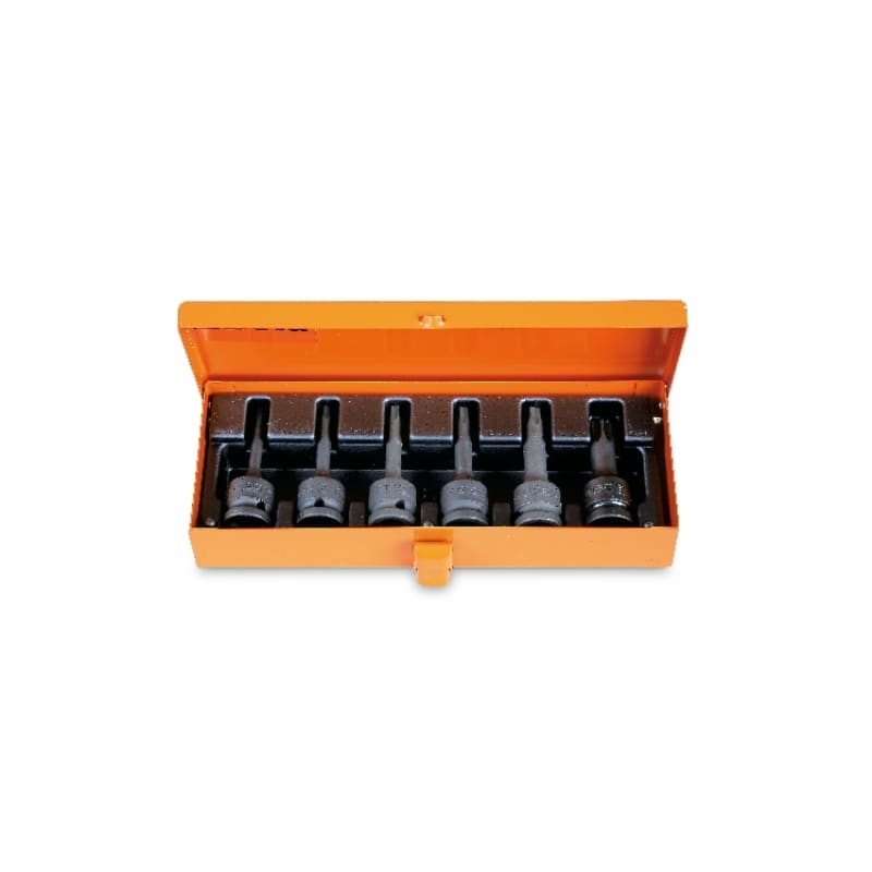 BETA - Serie di chiavi a bussola maschio per viti con impronta torx, con attacco quadro femmina 1/2 fosfatate in cassetta di lamiera, cassette 6pz 1/2 tx buss.macch. 720tx/c6.