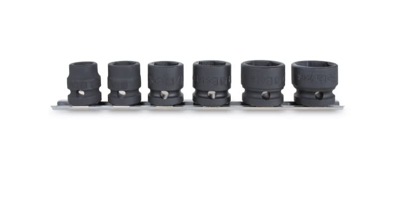 BETA - Serie di 6 chiavi a bussola compatte con attacco quadro femmina 1/2", guida appendibile: 13 - 15 - 17 - 19 - 22 - 24 mm, su guide corte.