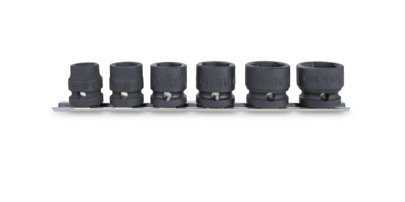 BETA - Serie di 6 chiavi a bussola compatte con attacco quadro femmina 1/2", guida appendibile: 13 - 15 - 17 - 19 - 22 - 24 mm, su guide corte.