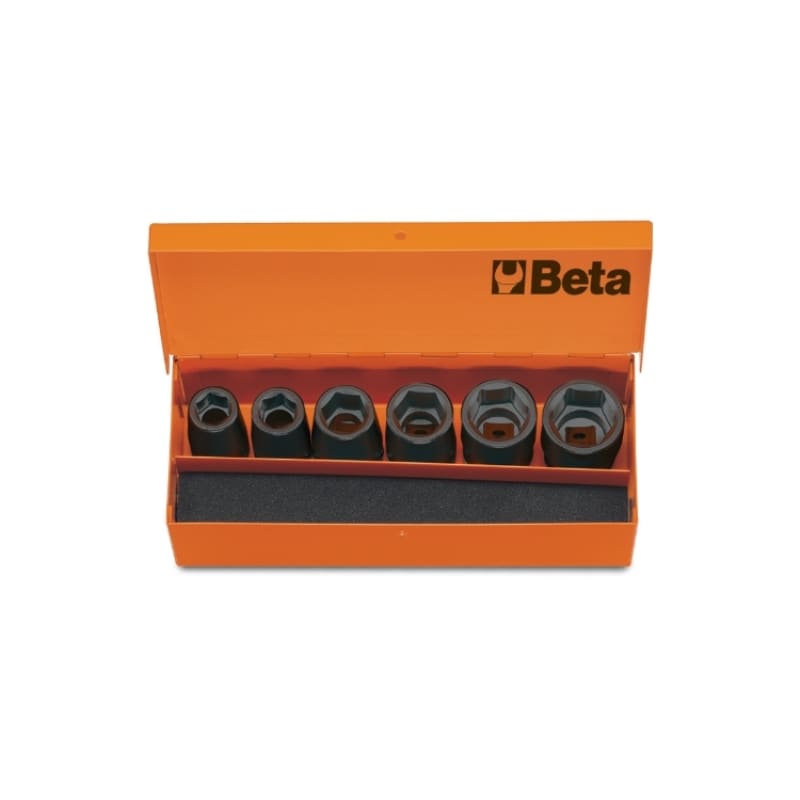 BETA - 6 chiavi a bussola con attacco quadro femmina 1/2 fosfatate, in cassetta di lamiera. Cassetta buss macch 1/2 sr 6pz. /c6.