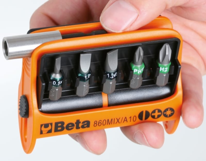 BETA - Serie di 10 inserti con portainserti magnetico in astuccio tascabile, astucci 10 bits 1/4+ 1 portains. mix/a10.