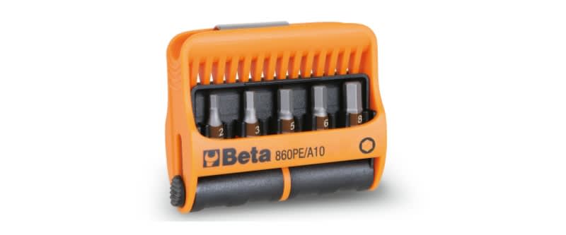 BETA - 10 inserti con portainserti magnetico in astuccio tascabile, astucci 10 bits 1/4 + 1 portains. pe/a10.