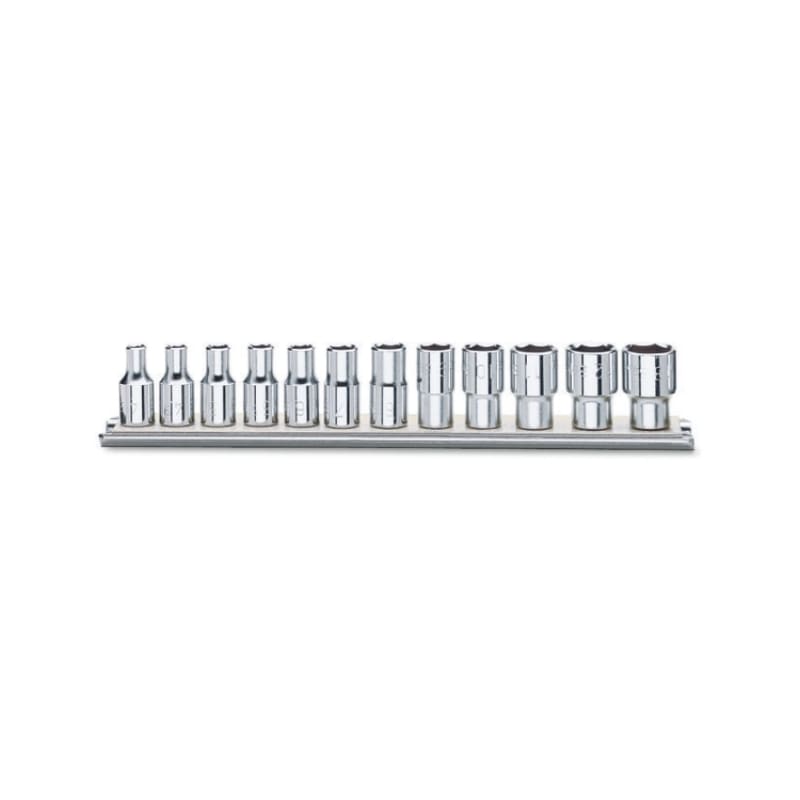 BETA - Serie di chiavi a bussola con attacco quadro femmina 1/4" bocca poligonale, cromate SR 12PZ SU GUIDE MBSB12.