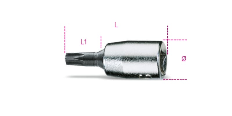 BETA - Chiavi a bussola maschio per viti con impronta Torx® attacco quadro femmina 1/4" cromate - inserti bruniti PROFILO TX 1/4 TX 30.