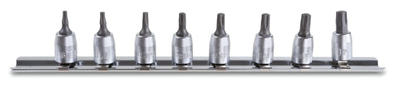 BETA - Serie di 8 chiavi a bussola maschio per viti con impronta Torx 1/4 su supporto guide.