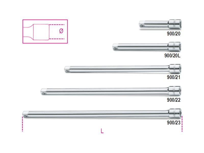 BETA - Prolunghe con attacchi quadri maschio e femmina 1/4" cromate 150mm 1/4 /21.