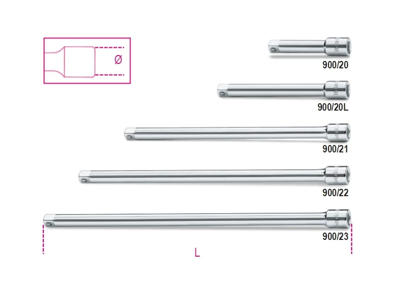 BETA - Prolunghe con attacchi quadri maschio e femmina 1/4" cromate 150mm 1/4 /21.