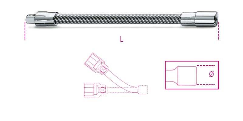 BETA - Prolunga flessibile con attacchi quadri maschio e femmina 1/4" cromata 150mm FL/150.