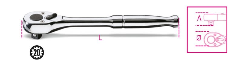 BETA - Cricchetto reversibile con attacco quadro maschio 1/4" impugnatura in metallo cromato 55