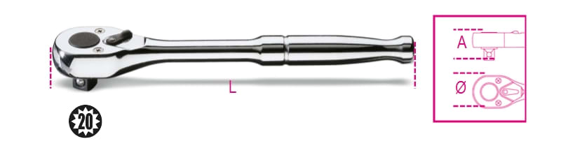 BETA - Cricchetto reversibile con attacco quadro maschio 1/4" impugnatura in metallo cromato 55