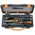 BETA - Assortimento di 13 chiavi a bussola esagonali e 5 accessori in cassetta di lamiera, cassette 18pz assortimento 1/4 c13-5.