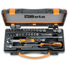 BETA - Assortimento di 13 chiavi a bussola esagonali, 11 a giravite e 6 accessori in cassetta di lamiera 30pz assortimento 1/4 /c24.