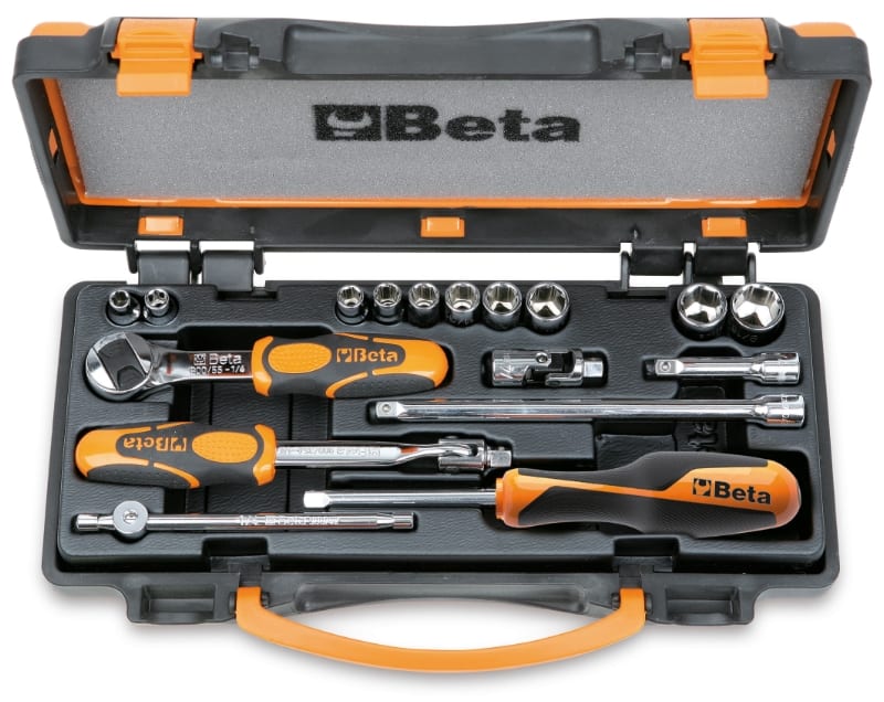 BETA - Cassette assortimento 17pz con 10 chiavi a bussola e 7 accessori in lamiera.