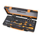 BETA - Assortimento di 12 chiavi a bussola esagonali, 20 inserti per avvitatori e 7 accessori in termoformato morbido, in cassetta di lamiera CASSETTE 39PZ BUSSOLE+INSERTI 1/4 /C12MR.