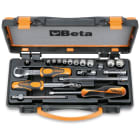 BETA - Assortimento di 11 chiavi a bussola poligonali e 8 accessori in cassetta di lamiera, cassette 19pz assortimento 1/4 mb/c19.