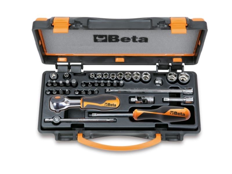 BETA - Assortimento 11 chiavi a bussola esagonali, 20 inserti avvitatori e 7 accessori termoformato rigido in cassetta lamiera 39pz bussola+inserti 1/4 /c11hr. 009000980