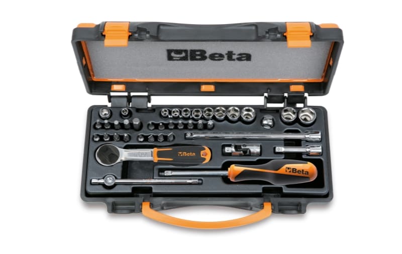 BETA - Assortimento di 11 chiavi a bussola esagonali e 20 inserti per avvitatori, 7 accessori in cassetta di lamiera, cassetta multicolor 38pz assort.1/4 /c32. 009002963