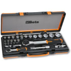 BETA - Assortimento di 22 chiavi a bussola esagonali e 6 accessori in cassetta di lamiera ESAG 1/4-1/2 NC22 28PZ.