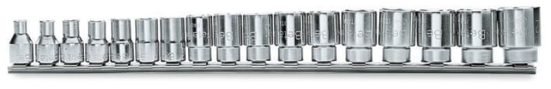 BETA - Serie di chiavi a bussola con attacco quadro femmina 3/8" bocca esagonale, cromate, 17pz su guide a/sb17.