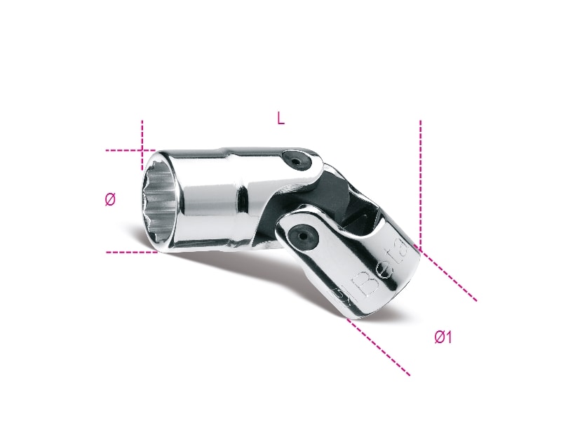 BETA - Chiavi a bussola snodate con attacco quadro femmina 3/8" bocca poligonale cromate BUSSOLE SNODATE POLIGONALI 3/8 B/SN12.