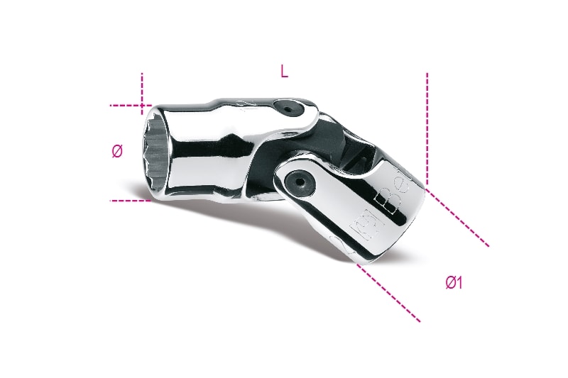 BETA - Chiavi a bussola snodate con attacco quadro femmina 3/8" bocca poligonale, cromate BUSSOLE SNODATE POLIG 3/8 AS/SN 7/16.