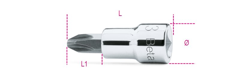 BETA - Chiavi a bussola a giravite per viti con impronta a croce philips con attacco quadro 3/8 cromate inserti bruniti bussole a giravite lama cr 3/8 ph 4.