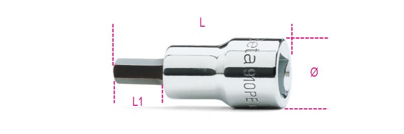 BETA - Chiavi a bussola maschio esagonale con attacco quadro femmina 3/8" cromate - inserti bruniti PE 6 GIRAVITE BUSSOLE.