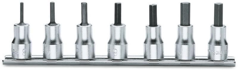 BETA - Serie di 7 chiavi a bussola maschio esagonale art. 910PE su supporto bussole a gir es3/8 7pz su guide pe/sb7.