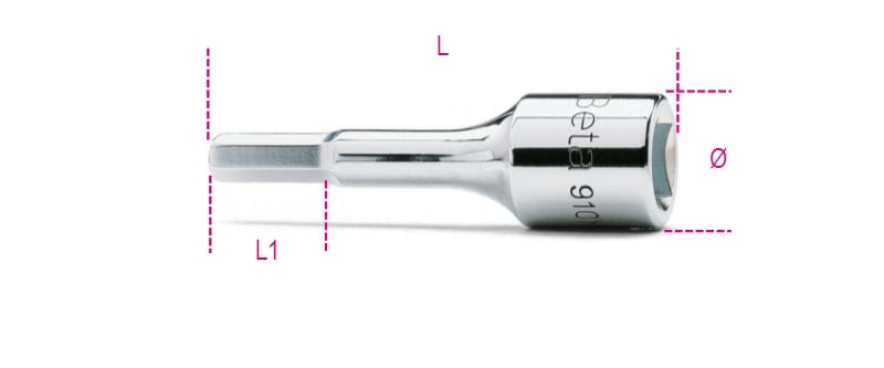 BETA - Chiavi a bussola maschio esagonale con attacco quadro femmina 3/8 cromate, bussole a giravite esagonale 3/8 me 6.