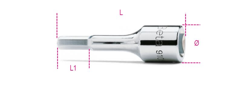 BETA - Chiavi a bussola maschio esagonale con attacco quadro femmina 3/8" cromate giravite me8.