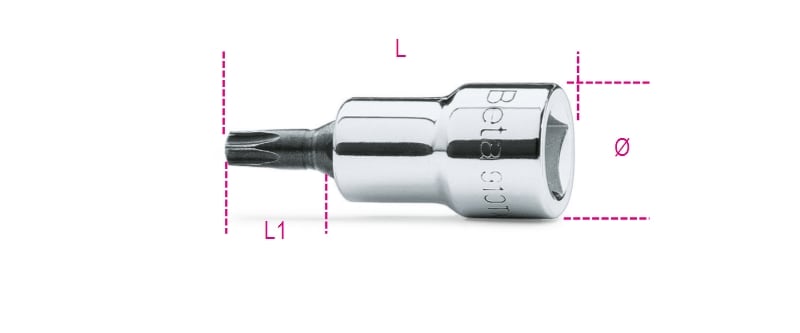 BETA - Chiavi a bussola a giravite maschio per viti con impronta torx con attacco quadro femmina 3/8 cromate inserti bruniti bussole a giravite tx 3/8 tx 15.