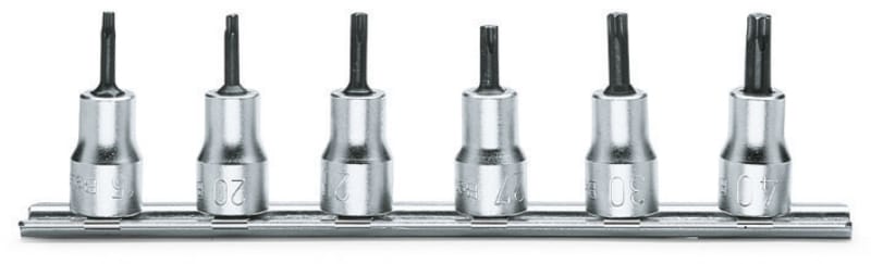 BETA - Serie di 6 chiavi a bussola maschio per viti con impronta Torx® su supporto, bussola gir TX3/8 6pz su guide TX/SB6.