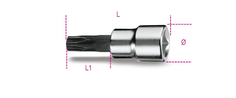 BETA - Chiavi a bussola a giravite per viti con impronta pentalobata attacco quadro femmina 3/8" cromate inserti bruniti profilo PENTATORX 3/8 PT 45.