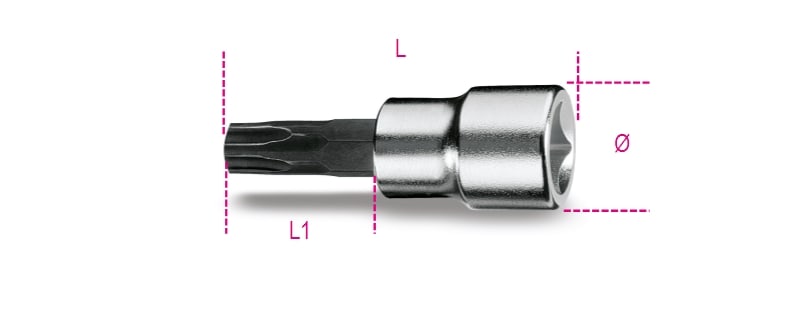 BETA - Chiavi a bussola a giravite per viti con impronta pentalobata attacco quadro femmina 3/8" cromate inserti bruniti profilo PENTATORX 3/8 PT 50.