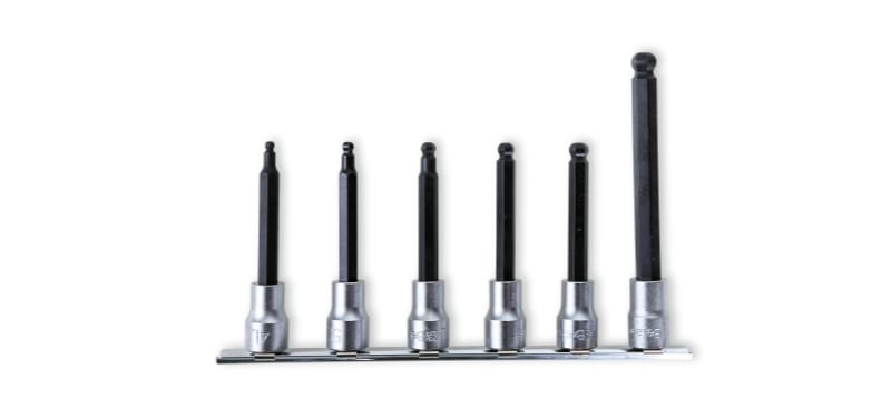 BETA - Serie di chiavi a bussola maschio esagonale con estremità sferica attacco quadro femmina 3/8" cromate inserti bruniti BP 3/8 6PZ GUIDE BP/SB6L.