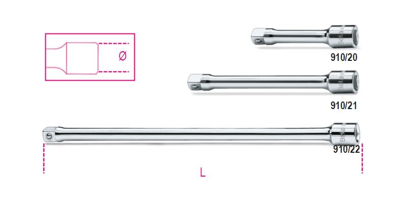 BETA - Prolunghe con attacchi quadri maschio e femmina 3/8" cromate 250mm 3/8 /22.
