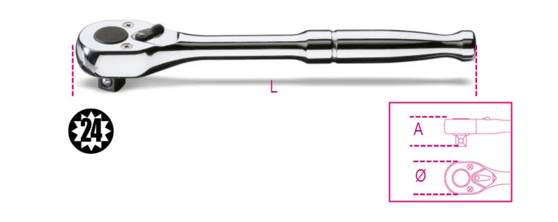 BETA - Cricchetto reversibile con attacco quadro maschio 3/8 con impugnatura in metallo cromato, cricchetti rev 3/8 impugnatura met m/55.