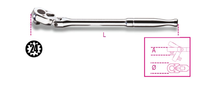 BETA - Cricchetto reversibile snodato con attacco quadro maschio 3/8 con impugnatura in metallo cromato, cricchetti rev snodati 3/8 imp met m/56.