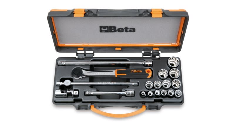 BETA - Assortimento 13 chiavi a bussola poligonali e 5 accessori in cassetta di lamiera CASSETTE 18pz poligonali AS 3/8 AS/C13.