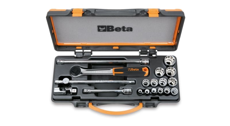 BETA - Assortimento 13 chiavi a bussola poligonali e 5 accessori in cassetta di lamiera CASSETTE 18pz poligonali AS 3/8 AS/C13.