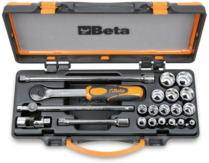 BETA - Assortimento di 21 chiavi a bussola esagonali e accessori in cassetta di lamiera 3/8 D48 A/C16Q.