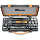 BETA - Assortimento di 16 chiavi a bussola poligonali e 5 accessori in cassetta di lamiera, cassette 21pz poligonali 3/8 d48 b/c16q.