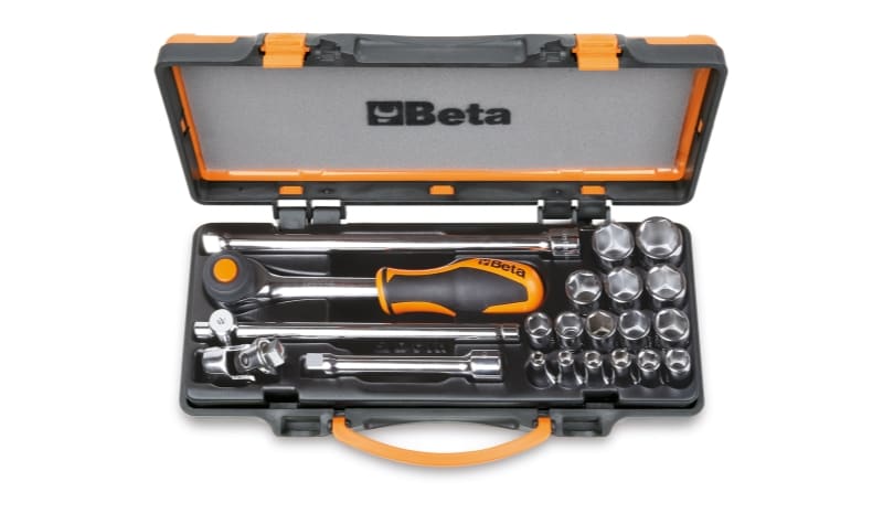 BETA - Assortimento di 16 chiavi a bussola esagonali e 5 accessori in cassetta di lamiera 3/8 A/C16HR.