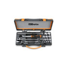 BETA - Assortimento di 16 chiavi a bussola poligonali e 5 accessori in cassetta di lamiera, cassette 21pz poligonali 3/8 b/c16. 009100937